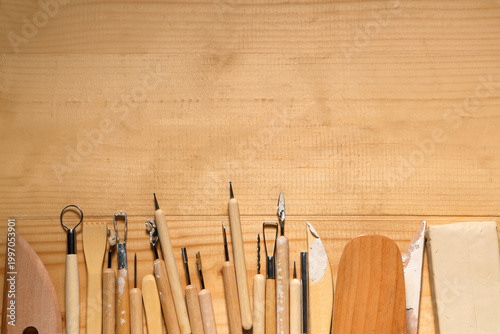 Set of sculptor tools and c...