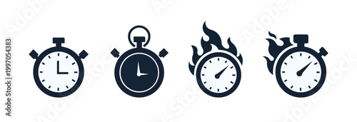 Time fast icon line art vector set – stopwatch timer icons set for speed, countdown and deadline concept