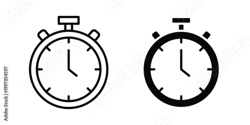 Stop watch icon on white background editable stroke and solid flat.
