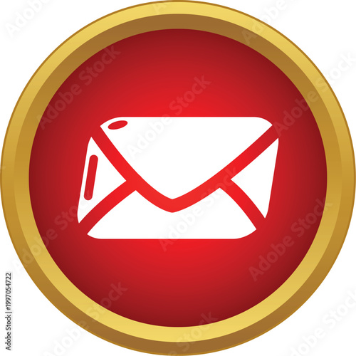 Mail envelope icon representing email, message, and communication on a red button