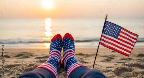 Festive 4th of july beach scene american flag patriotic socks for independence day