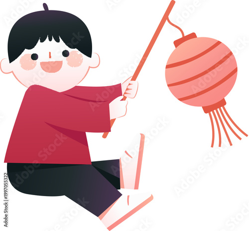 Boy Holding Red Lantern