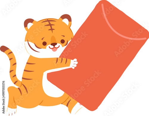 Cute Tiger Holding Red Packet