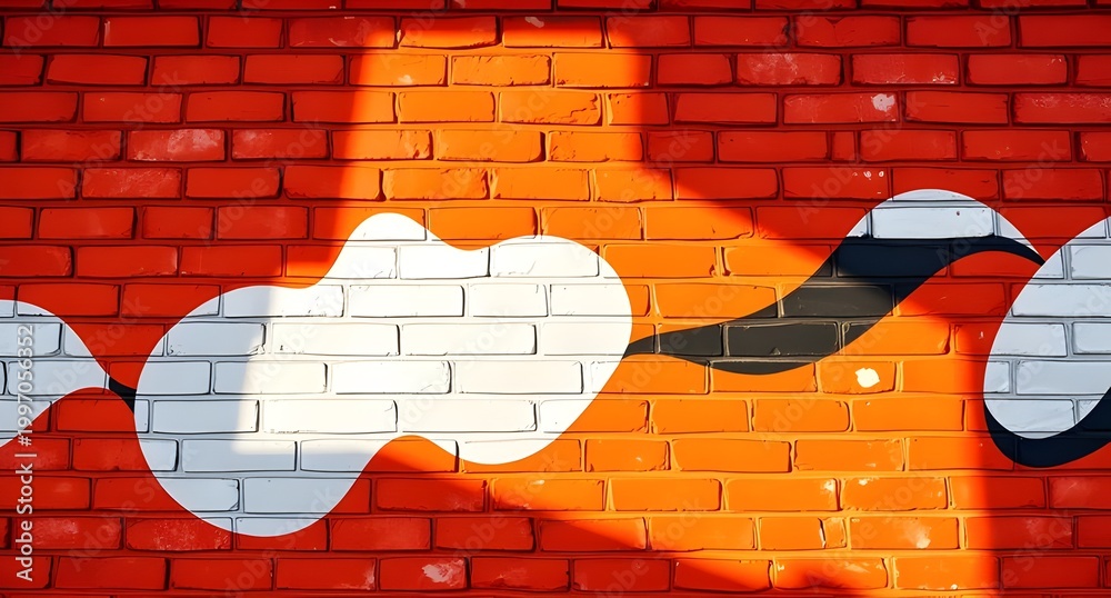 Fototapeta premium Colorful graffiti art of a stylized fox with clouds and sunglasses on brick wall, urban street mural, vibrant spray paint design, modern street art, creative urban mural, playful graffiti