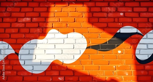 Colorful graffiti art of a stylized fox with clouds and sunglasses on brick wall, urban street mural, vibrant spray paint design, modern street art, creative urban mural, playful graffiti