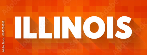 ILLINOIS white text on an orange geometric pixelated background. Bold typography for state identity, regional branding, travel promotion, and Midwestern United States geographic themes
