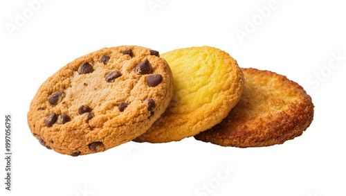 фотографія Chocolate chip and plain baked cookies trio close-up