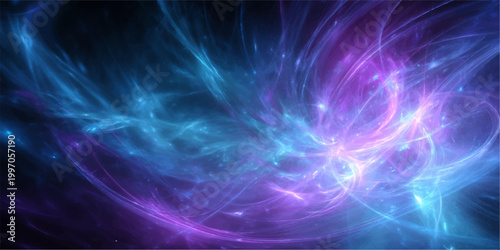 A dynamic blue fractal design featuring glowing stars and futuristic pink energy waves over a dark space wallpaper texture