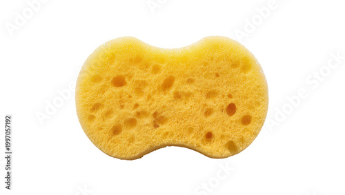 Foto Yellow porous cleaning sponge with irregular shape and holes