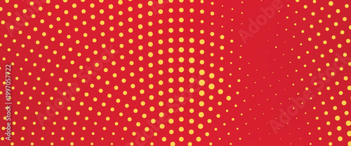 Halftone Circle Background, Abstract Dotted Background, Dots on Red Background, Halftone Effect, Comic Book Retro Print, Pop Art Style, Red and Yellow, Pattern with Circles, Dots, Vector illustration