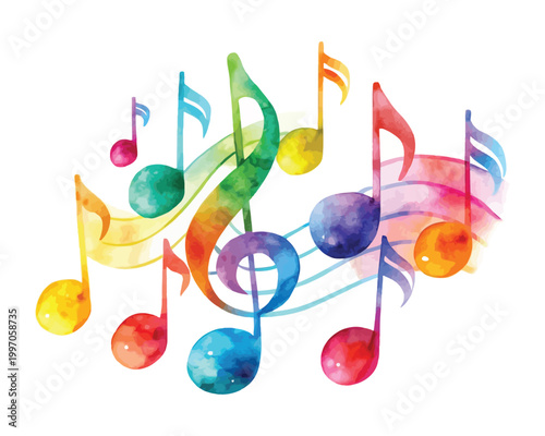 Watercolor Music Symbols Clipart, Sound Notes Illustration, Isolated on White