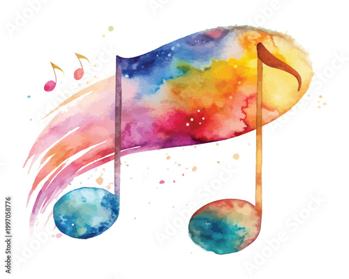 Watercolor Music Notes Icon, Festival Sound Clipart, Isolated on White background
