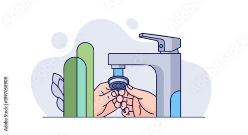 Modern Water Saving Faucet Aerator Installation Illustration
