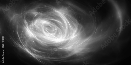 An abstract black and white fractal wallpaper featuring a blue glowing spiral vortex and digital motion curves that create a textured space pattern design