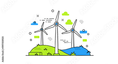 Sustainable Wind Energy Farm Vector Illustration