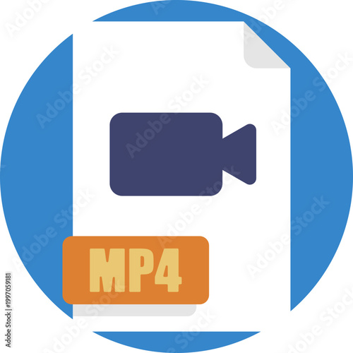 A rectangular file icon featuring a play button symbol, often labeled “MP4,” representing a standard digital video format used for storing audio and video content.