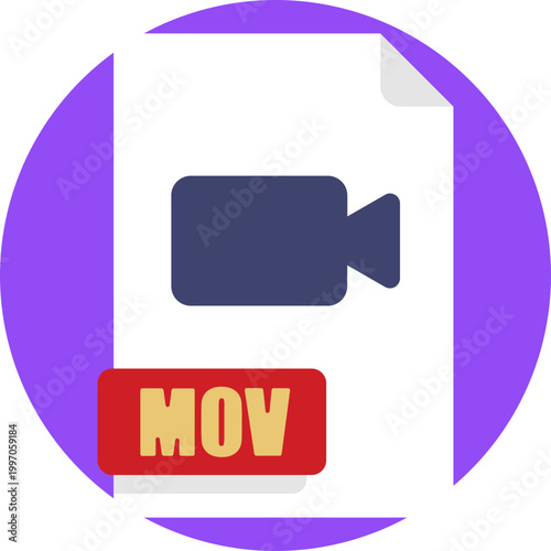 A rectangular file icon labeled “MOV,” often featuring a small play symbol, representing a QuickTime video file format used for high-quality video playback.