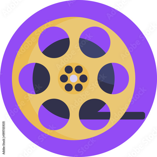 Classic film reel strip with rectangular frames along both sides, representing video or movie content.
