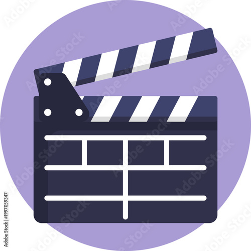 A stylized film clapperboard with a hinged top, commonly used to represent video production, filming, or media content.