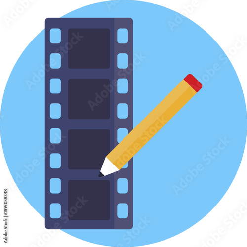 A classic film strip icon combined with a small pencil or edit symbol, indicating video editing or modification.