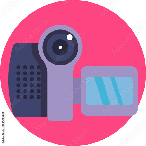 A compact camera icon showing a rounded or circular lens in front, with minimal body detail to emphasize video capture functionality.