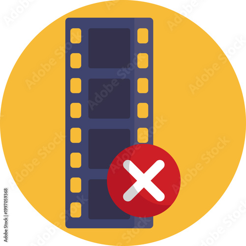 A film strip with a small “X” or trash symbol, indicating the removal or deletion of a video file or media clip.