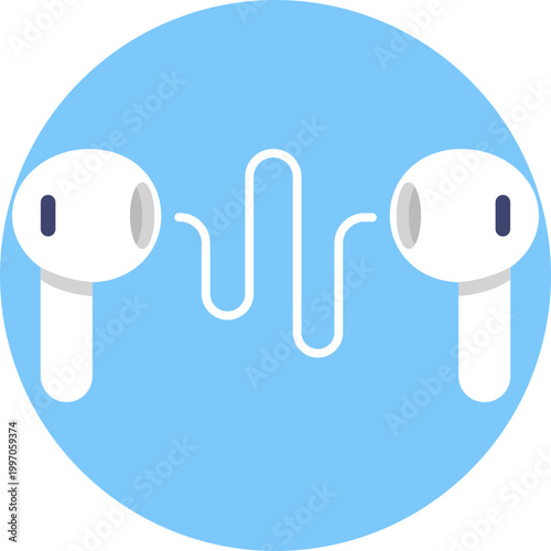 A minimal line icon showing a pair of in-ear earphones connected by a thin wire, with rounded earbuds angled slightly inward.