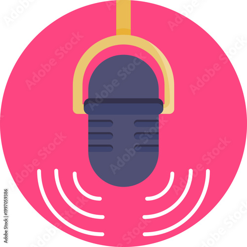 A vertical microphone with a rounded top and a slim handle, often placed on a small stand, representing voice input or recording.