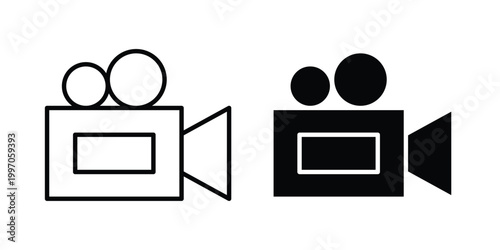 TV camera icon on white background editable stroke and solid flat.