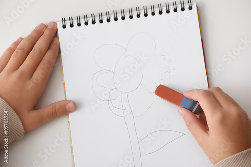 Child erasing drawing in no...