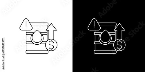 Oil price surge icon, representing rising fuel costs and economic impact on industries and global markets