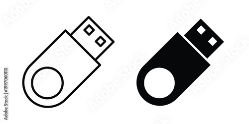 Usb icon on white background editable stroke and solid flat.