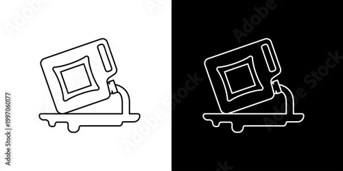 Detailed outline icon illustration of a jerrycan pouring a liquid, representing industrial processes, fuel dispensing, or chemical waste disposal concepts