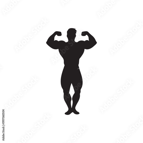 Body builder muscle silhouette icon vector flat design.