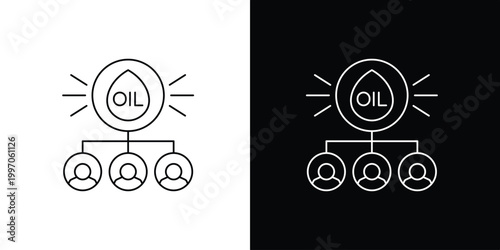 Modern vector icon illustrating oil resources linked to human consumers, symbolizing energy distribution, stakeholder connections, and the global petroleum industry network