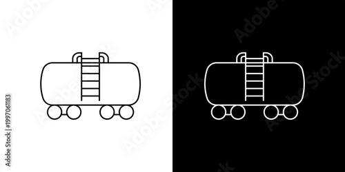 Clean line art icon of a modern train tanker car for bulk liquid or gas transport, symbolizing industrial freight, energy logistics, and global supply chain efficiency on a railway network
