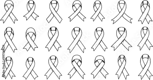 Photos Hand-drawn seamless pattern of outline awareness ribbons