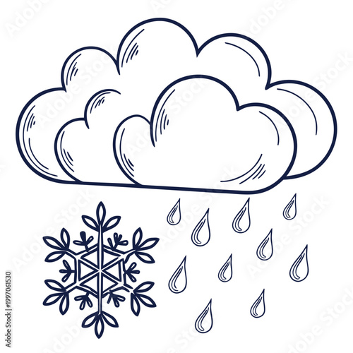 Canvastavla Rain and Snow Mixed Weather Vector Icon Representing Sleet Precipitation