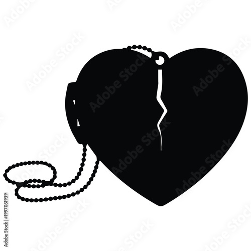  Broken heart locket silhouette with chain representing heartbreak and divorce