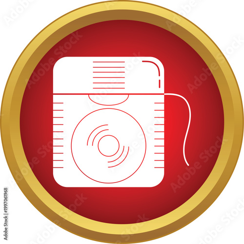 Dental floss dispenser vector icon in a red circle illustrating oral care