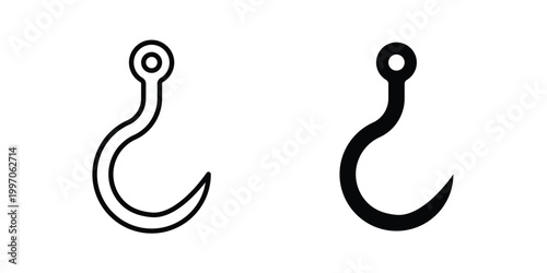 Winch hook icon on white background editable stroke and solid flat.