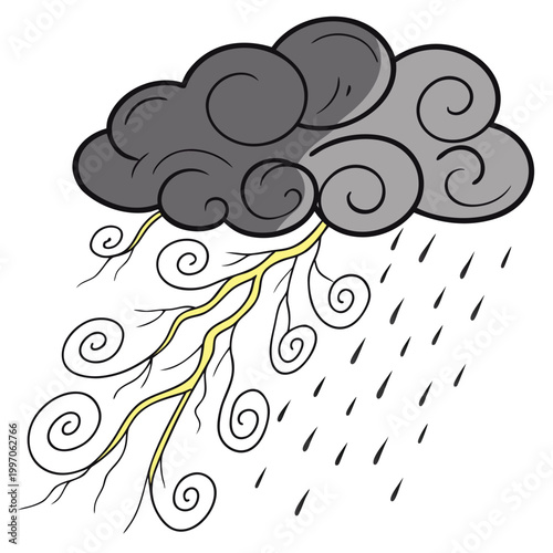 Rain Storm and Wind Dynamic Vector Icon with Raindrops