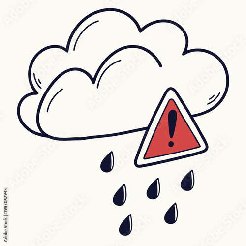 Rain Warning Alert Icon Vector Graphic, Weather Storm Notification Symbol, Cloud and Raindrops Caution Sign