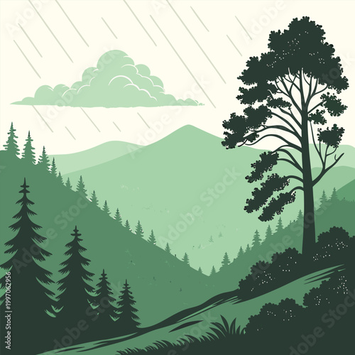 Rain Clouds Over Mountain Peaks Nature Vector Icon Illustration