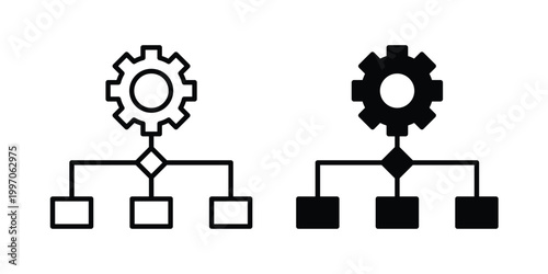 Workflow process icon on white background editable stroke and solid flat.