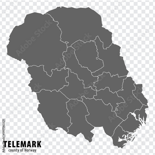 Blank map Telemark County of Norway. High quality map Telemark County on transparent background for your web site design, app, UI.  Norway.  EPS10.