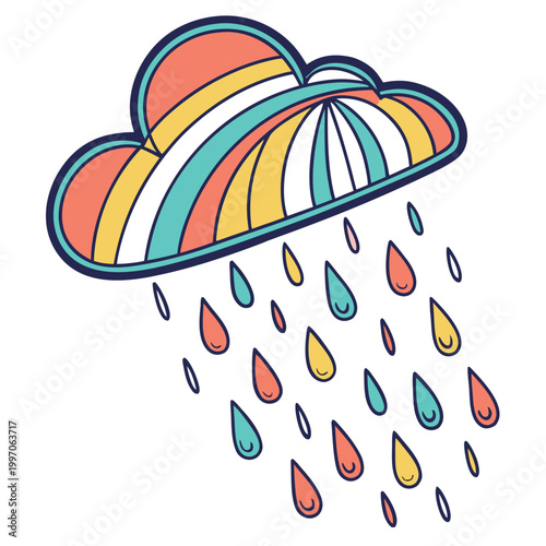 Vibrant Colorful Rain Cloud Flat Vector Icon Illustration
