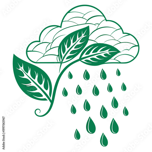 Eco Rain Cloud Sustainability Vector Icon Environmental Design