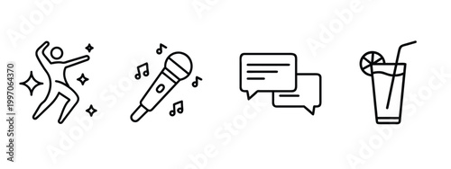 Celebration drinks line icons set cocktail glass champagne toast party beverage bar menu alcohol martini wine goblet & more vector illustration with editable stroke.