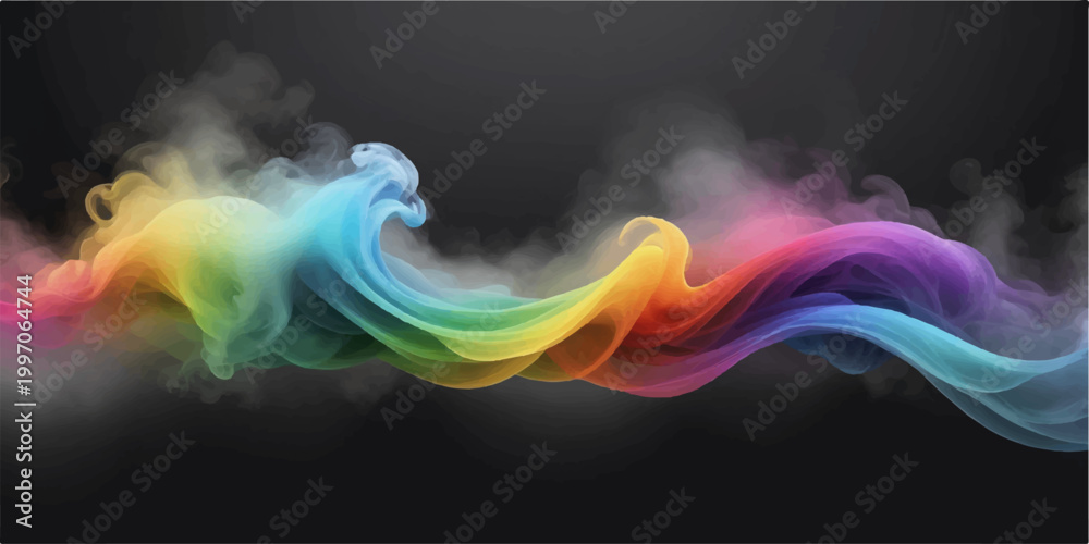 Fototapeta premium Colorful abstract smoke swirls and waves flowing on black background